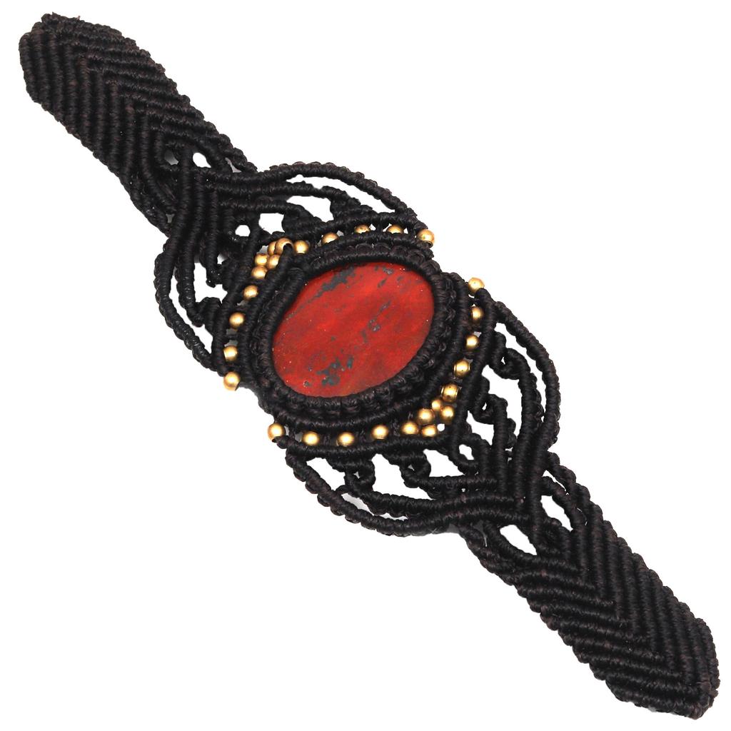 Macrame Red Bracelet Jasper Crystal Pendant Handmade Natural Thread Bohemian