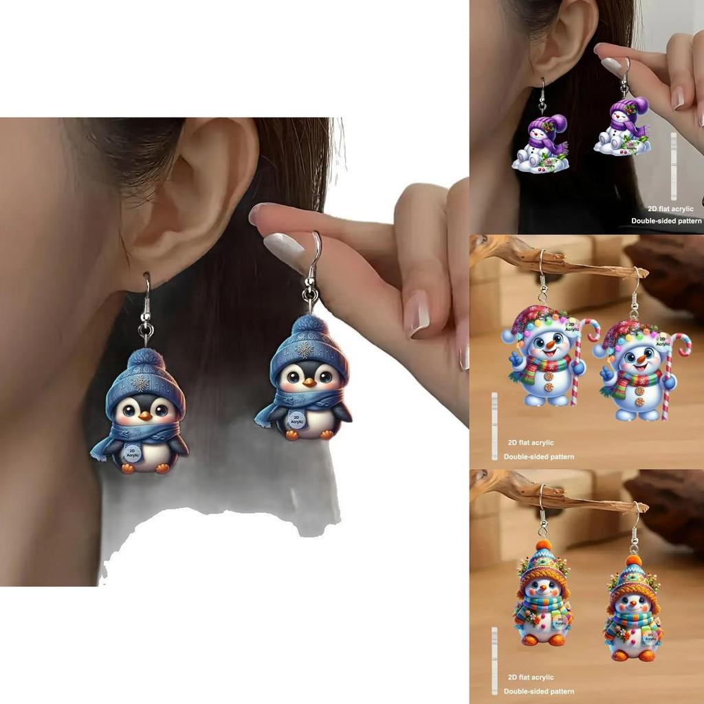 Seasonal Acrylic Jewelry With Cartoon Characters And Silver Ear Studs For Holiday Accessory