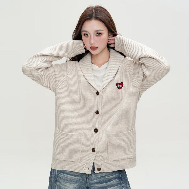 izzue Women's Heart Pattern V-Neck Cardigan Sweater