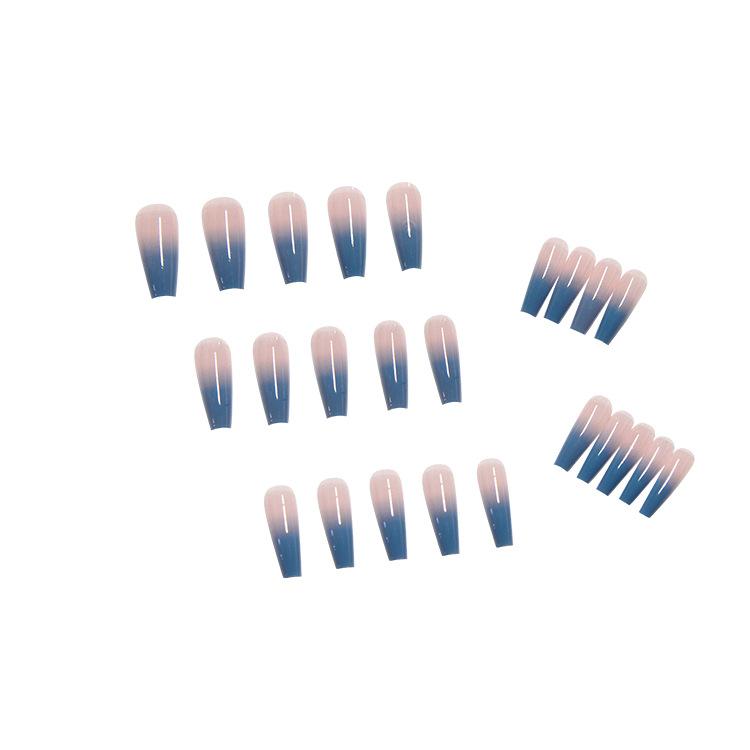 Artificial Nails Translucent Blue Gradient Wearable Fake Nails Manicure Patches