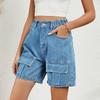 Women's Fashion Wash Elastic Waist Cargo Casual Denim