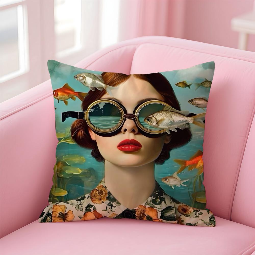 Fashionable Casual Eyeglasses Girl Woman Cushion Cover Pillowcase Short Plush Invisible Zipper Room Sofa Cushion Cover