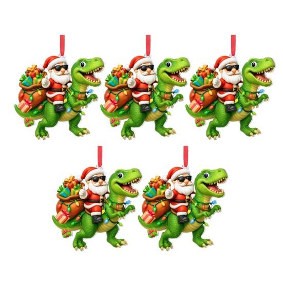 Santa Riding Dinosaur Ornament Funny Santa Claus Acrylic Hanging Decoration Novelty Dino Christmas Tree Ornament for Kids Boys Men