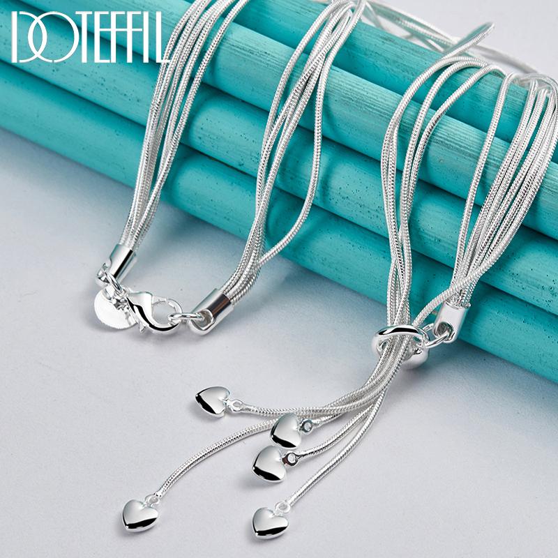 Lanț cu șarpe multiplu din argint 925. Colier cu pandantiv cu cinci inimi Bijuterii la modă pentru nuntă