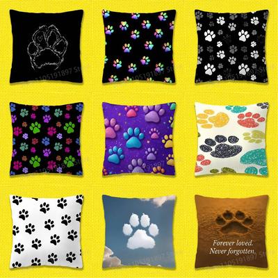 Dog Footprints Puppy Paw Print Throw Pillow Case For 50x50cm 30x30cm 55x55cm 45x45cm 40x40cm Square Bed Pillowcase Cover