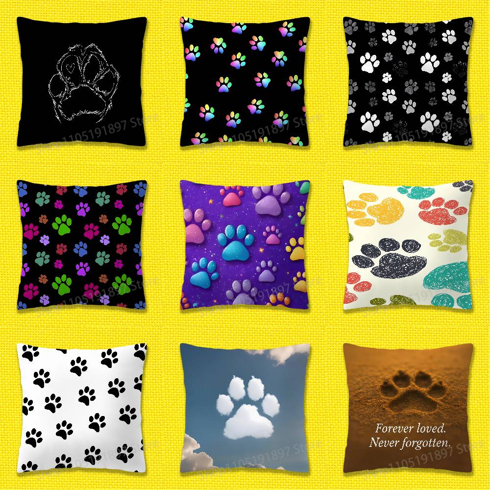 Dog Footprints Puppy Paw Print  Throw Pillow Case For 50x50cm 30x30cm 55x55cm 45x45cm 40x40cm Square Bed Pillowcase Cover