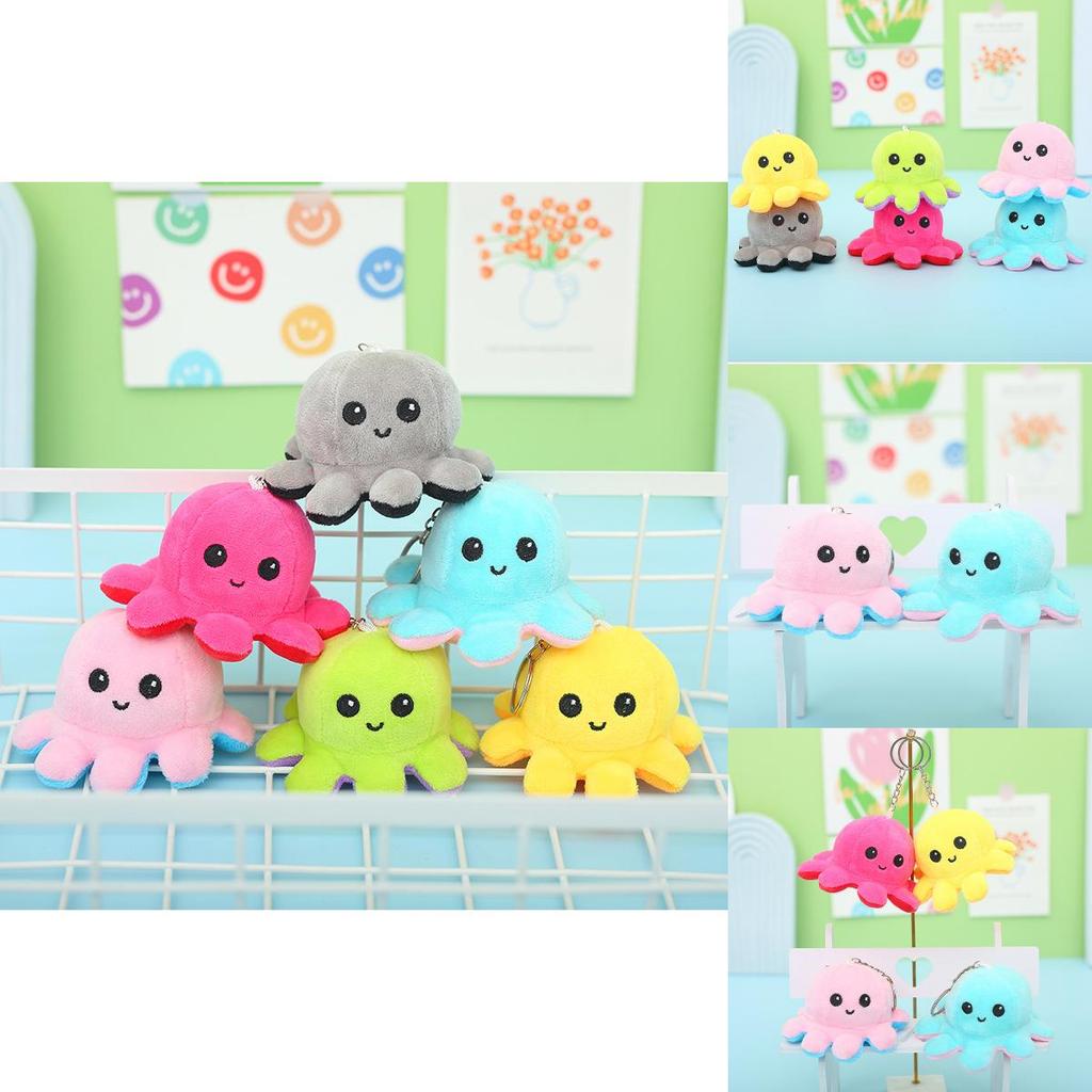 Niedlicher Plüsch Wendbarer Oktopus Schlüsselanhänger Entzückender Stimmungsändernder Tier Taschenanhänger