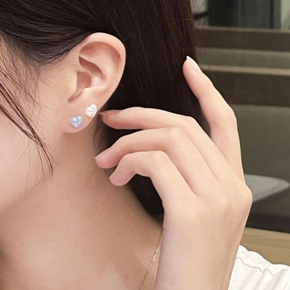 Women's Heart Powder Mini Silver Needle Earrings Set