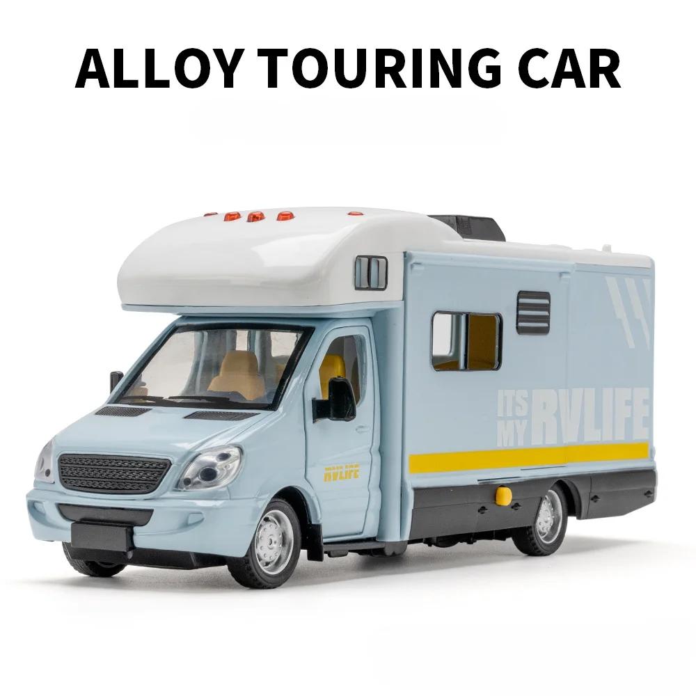 

1/32 Tourist RV Model Toys Car Alloy Diecast Vehicle Doors Opened Metal Body Rubber Tire Sound Light Pull Back Toy Gift for Kids синий