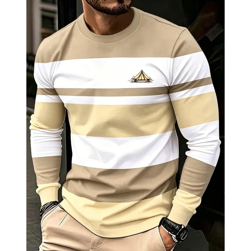 Men s casual long sleeve crew neck T-shirt with 3D printed monogram M