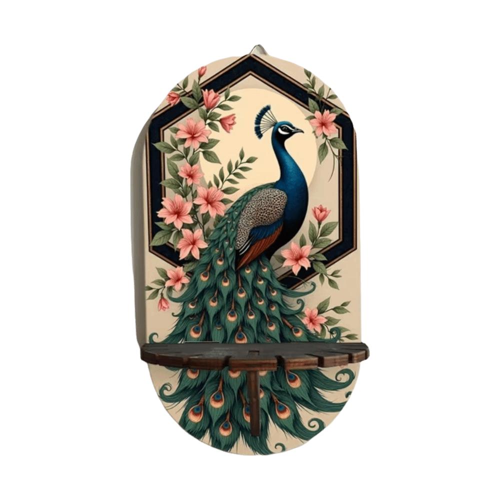 Peacock Wall Storage Rack Wooden Wall Display Stand Hanging Shelf Wall Decor Home Decor