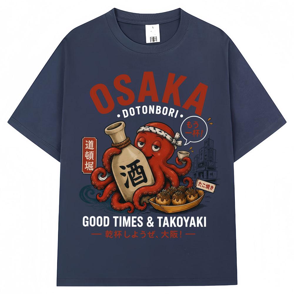 Japanese Style Osaka Dotonbori Graphic T Shirts Unisex Unisex Funny Octopus Vintage Tshirts Oversized Cotton Casual T Shirt Gifts
