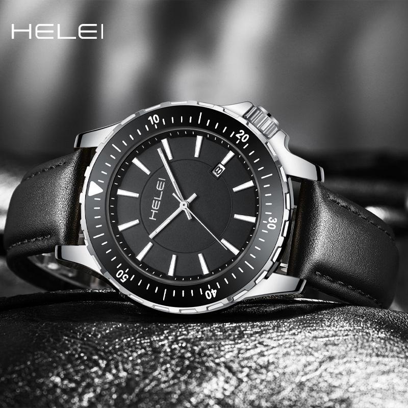 2024 Simple Waterproof Genuine Leather Men's Quartz Wristwatch with Calendar