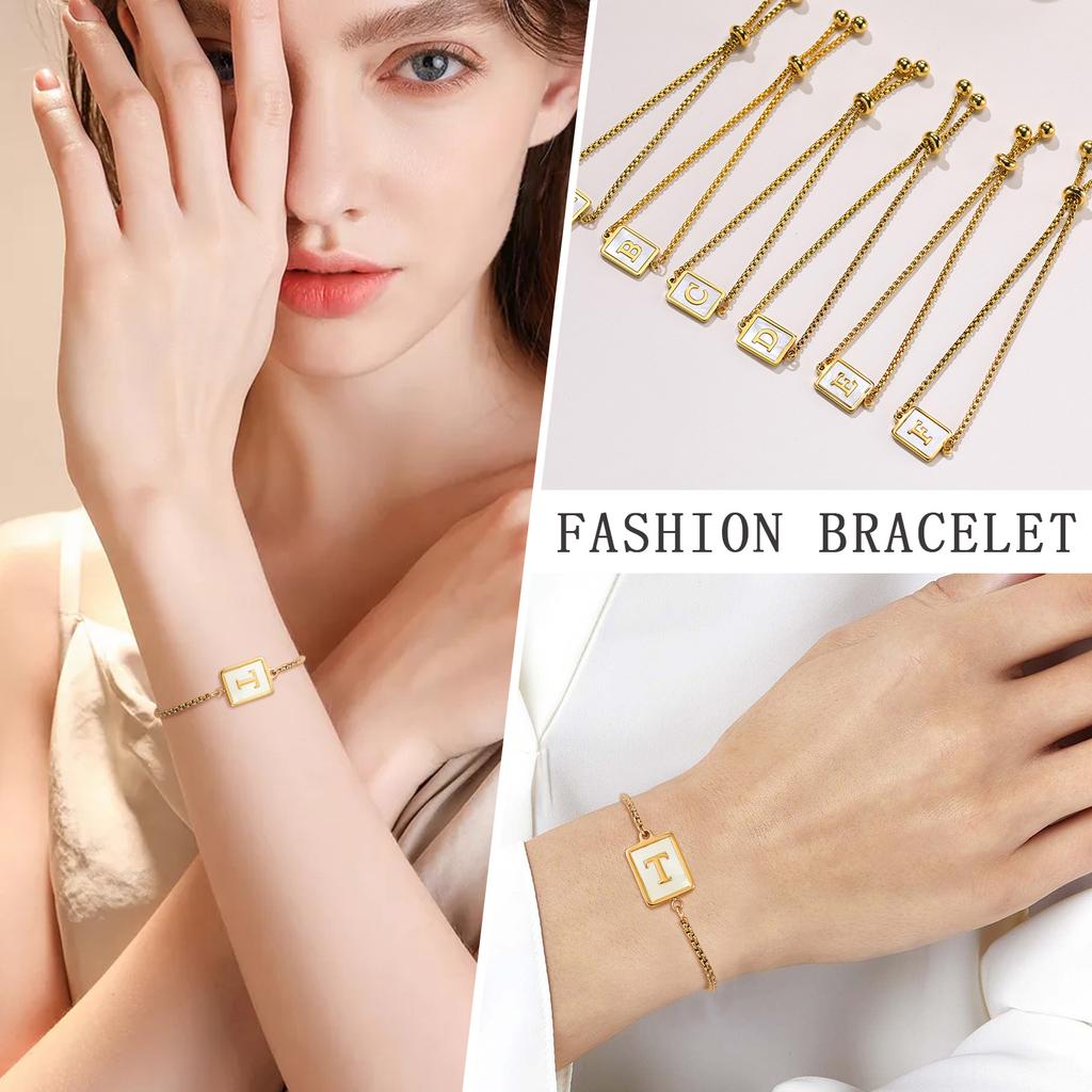 Shell Letter Bracelet,charm Initial Bracelet for Women, Stainless Steel Chain Adjustable Alphabet Jewelry Gifts for Women Girls