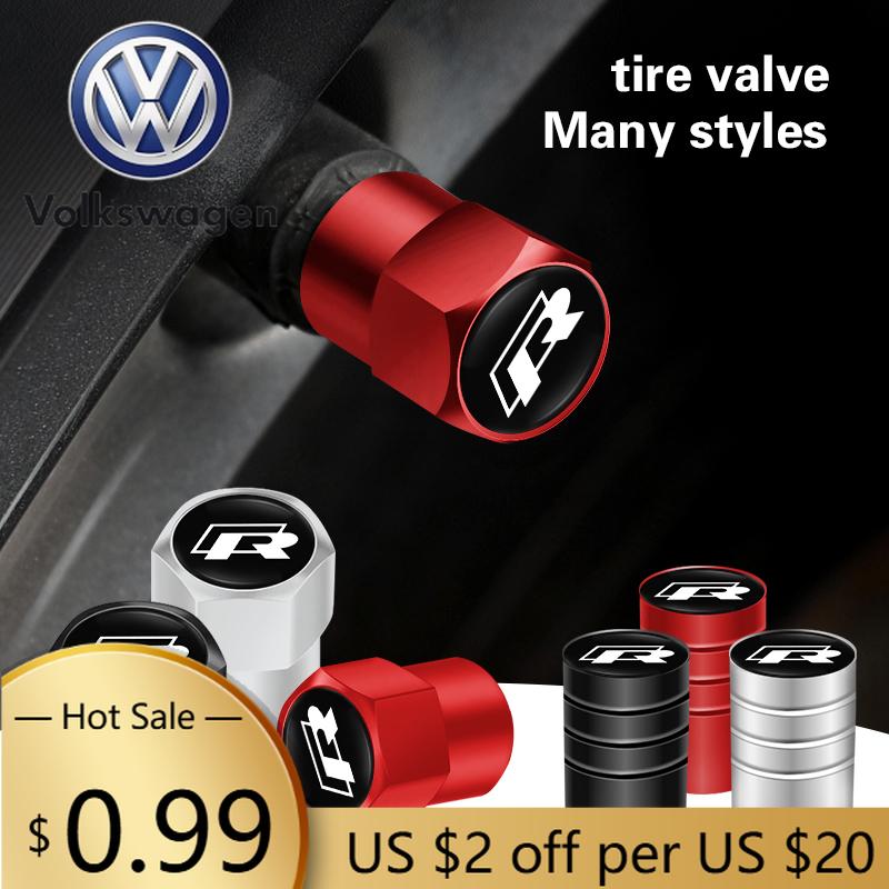 For VOLKSWAGEN VW 4Pcs Metal Car Wheel Tire Valve Caps Stem Case Covers For Volkswagen R Caddy Golf Passat Tiguan Jetta Beetle A