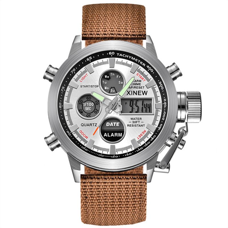 Relogio Masculino Original Big Brand Men Watches Cool Fashion Nylon Band Sport Dual Time Digital Watch Reloj Hombre Montre Homme