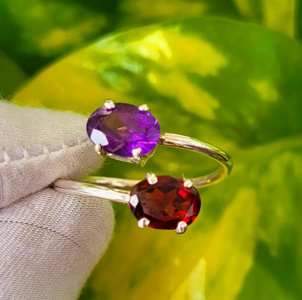 Natural Amethyst Garnet Gemstone 925 Sterling Silver Ring Size 10 US, Gift A 40