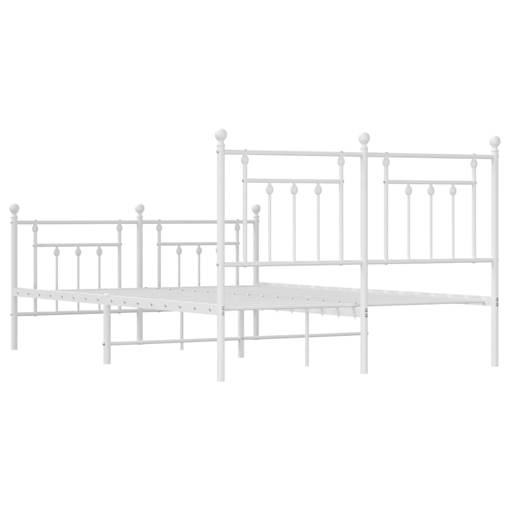 Vidaxl Metal Bed Frame with Headboard and Footboard, White, 150X200 Cm