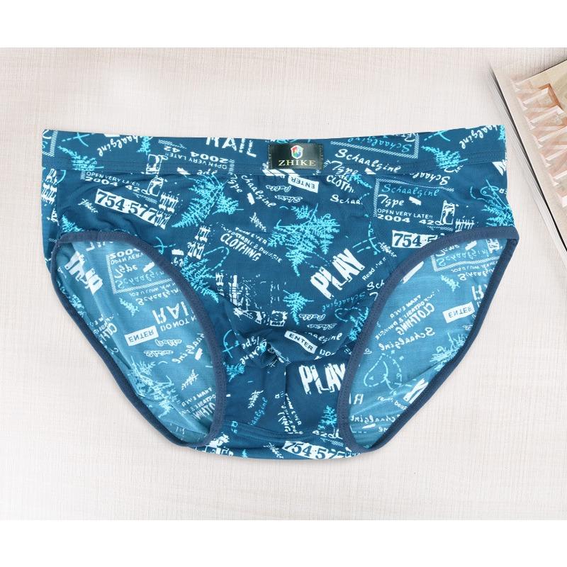 Ice Silk Men's Triangle Underwear Summer Breathable Summer Sexy Mid Waist Print Underwear