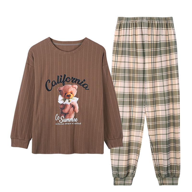 2025 Women's Spring & Autumn Cute Cartoon Cotton Pajamas - Long Sleeve & Pants, Comfortable Pullover for Homewear