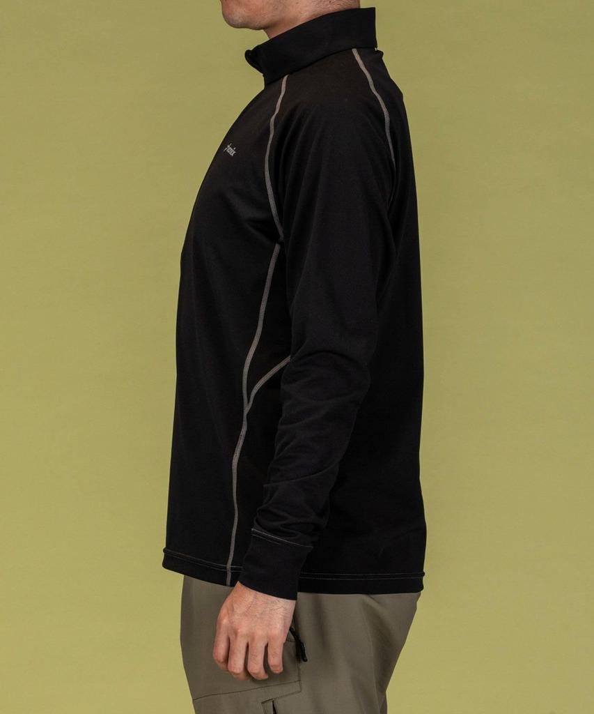 Phoenix Half Zip Long Sleeve Black Men's T-Shirt, (PH9900)