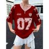 Latest Women's No.07 Letters Printed V-Neck Short Sleeve Summer Soccer Jersey Loose Casual Sports Women's Pajamas T-Shirt Y2k