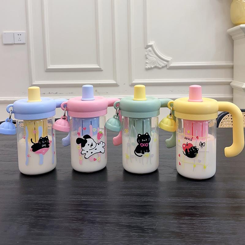 High Borosilicate Glass High Temperature Resistant Portable Straw Cup Tea and Water Separation  Large Capacity Student Water Cup