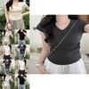 Cotton Short Sleeve T Shirt For Women With Pleated Design And Slim Fit For Casual Wear