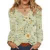 Women's Fashionable Casual V-neck Blouse Button Long-sleeved Pullover T-shirt Top