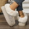 Winter Boots Women 2025 Fashion Sequined Cloth Warm Snow Boots Woman Non-Slip Thicken Plush Ankle Booties Plus Size 44 Faux Fur