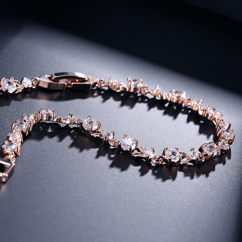 ZAKOL Crystal Leaf Bracelet Rose Gold Color Zircon Women Jewelry