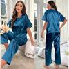Damen-Schlafanzug-Set in Übergröße, Eisseide, kurzärmelig, für den Sommer, Homewear, lockerer, lässiger Schlafanzug