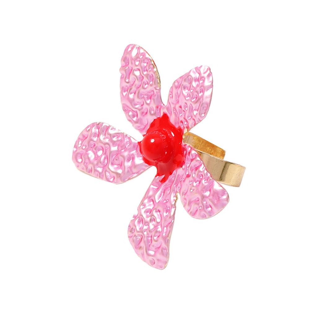 Exaggerated Metal Texture Large Flower Rings for Women Ladies Colorful Drop Oil Adjustable Rings Vacation Jewelry Accessories