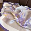 Printed Silk Scarf | Women's Square Scarf with Purple Floral Patterns Elegant Decorative Little Neckerchief Silky-Smooth Texture