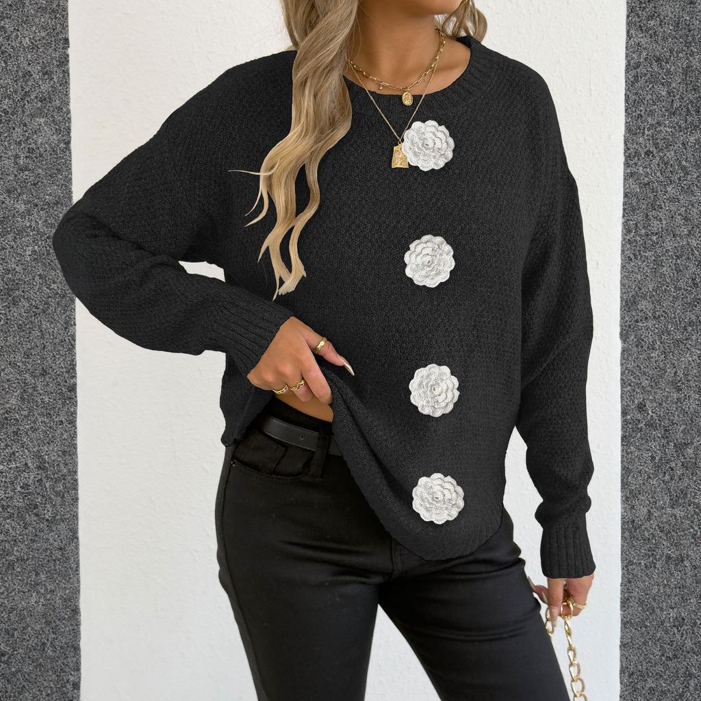 Women's T-Shirt Vintage Floral Print Round Neck Loose Long Sleeve Mid-Length Thumb Leak Top