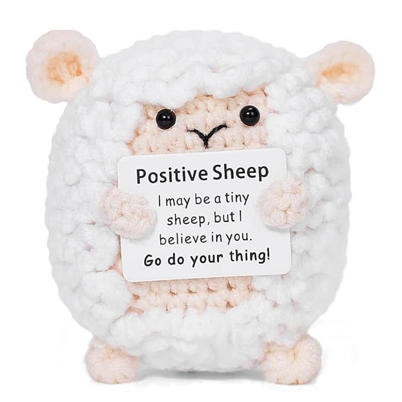 Creative Funny Handmade Crochet Emotional Support Dolls with Positive Energy Card Desktop Ornament Home Decor for Friend Gifts
