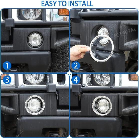Front Bumper Driving Fog Light Ring Bezels Covers Trim Molding Fit for Hummer H2 2003-2009, ABS Front Fog Light Lamp Decoration Protector