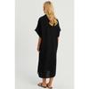 Women's Black Linen Midi Dress Dmr85