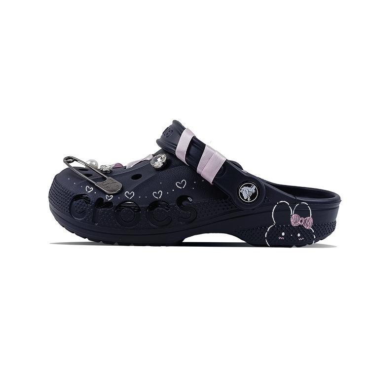 Crocs Baya EVA Pink Strap Love Shoes Beya Beach Hand-Drawn Sweet Cartoon Niche Versatile Campus Style Hole Shoes Unisex Same Black