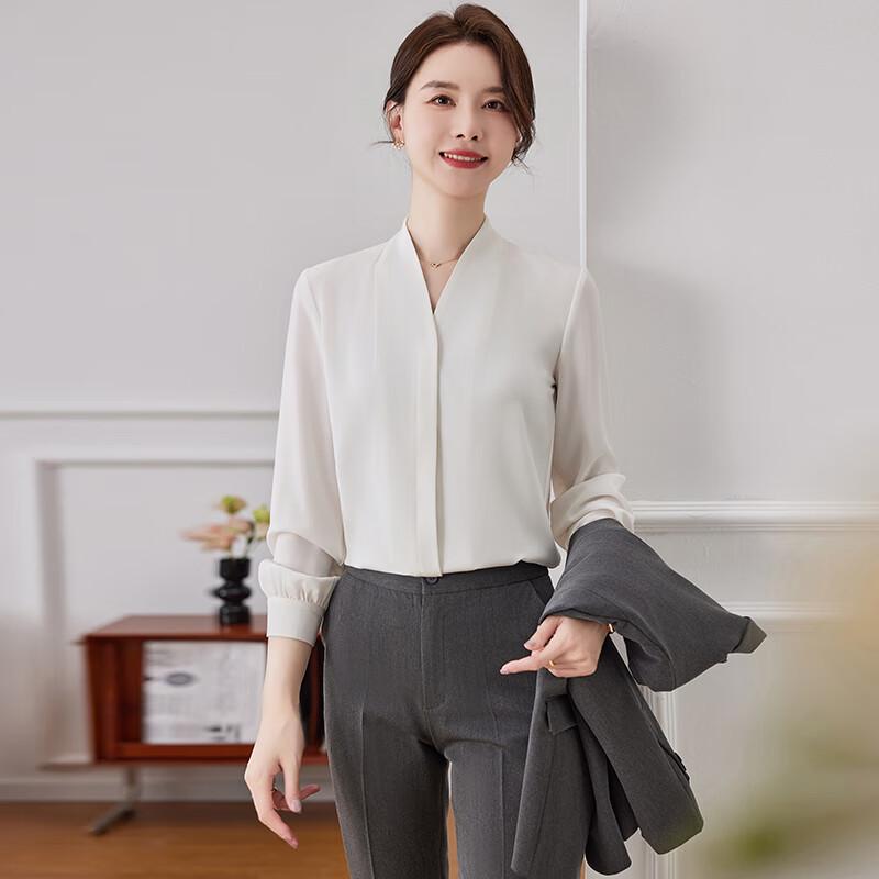 

Женская профессиональная блузка с длинным рукавом и V-образным вырезом 2XL