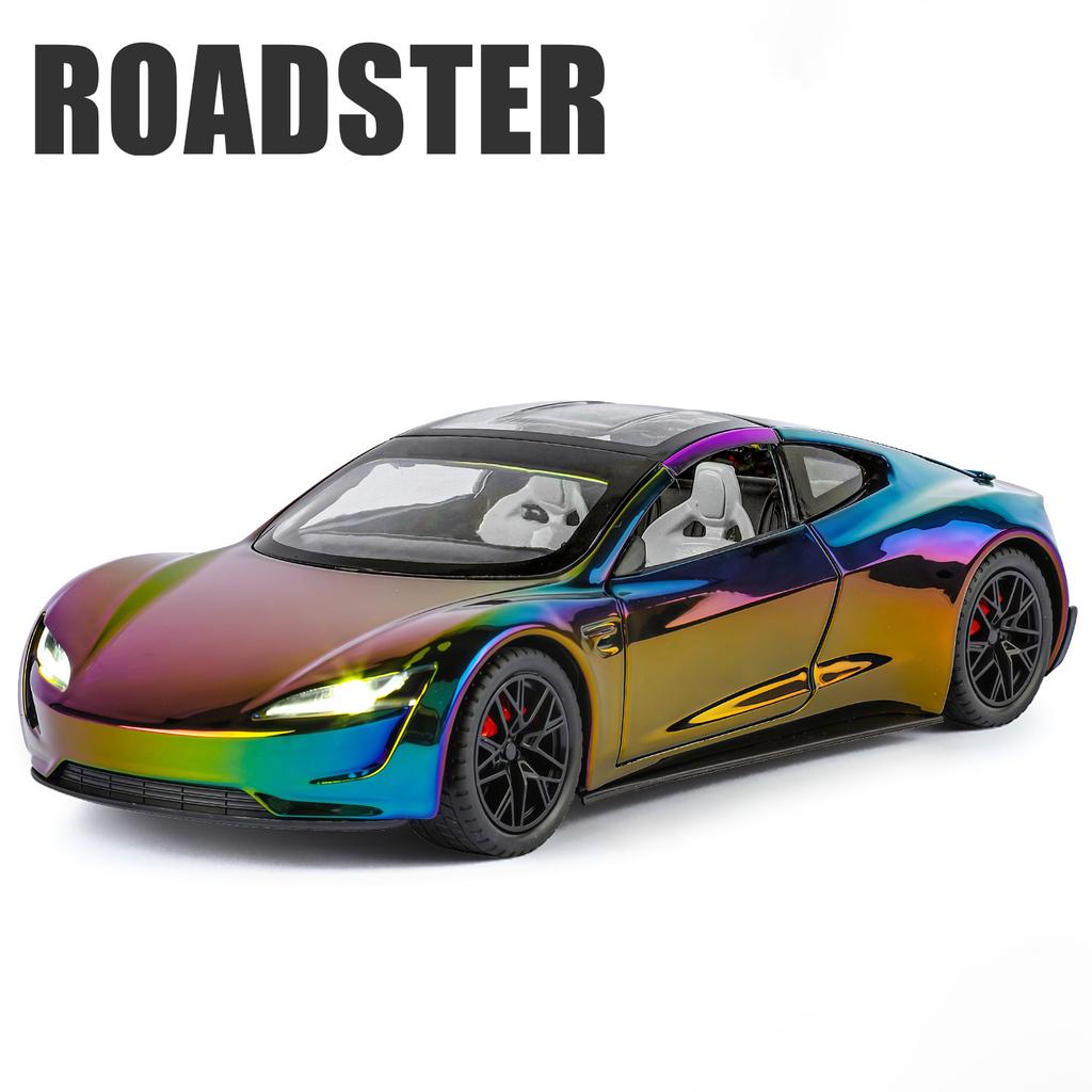 1/24 Tesla Roadster Alloy Electric Sports Car Model Diecasts Metal New Energy Vehicles Car Model Sound Light Simulation Kids Toys Gift