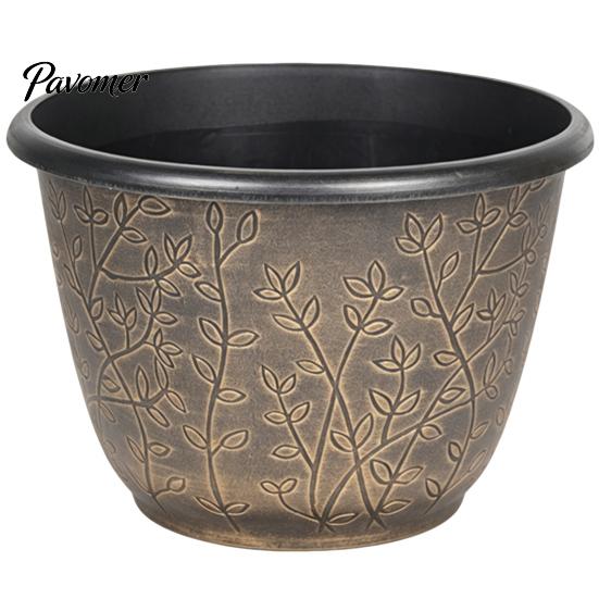 Large Plastic Planters for Outdoor 12 Inch Thickened Flower Pots Indoor, Leaf-Pattern Texture Stable Heavy Duty Plant Planter with Drainage