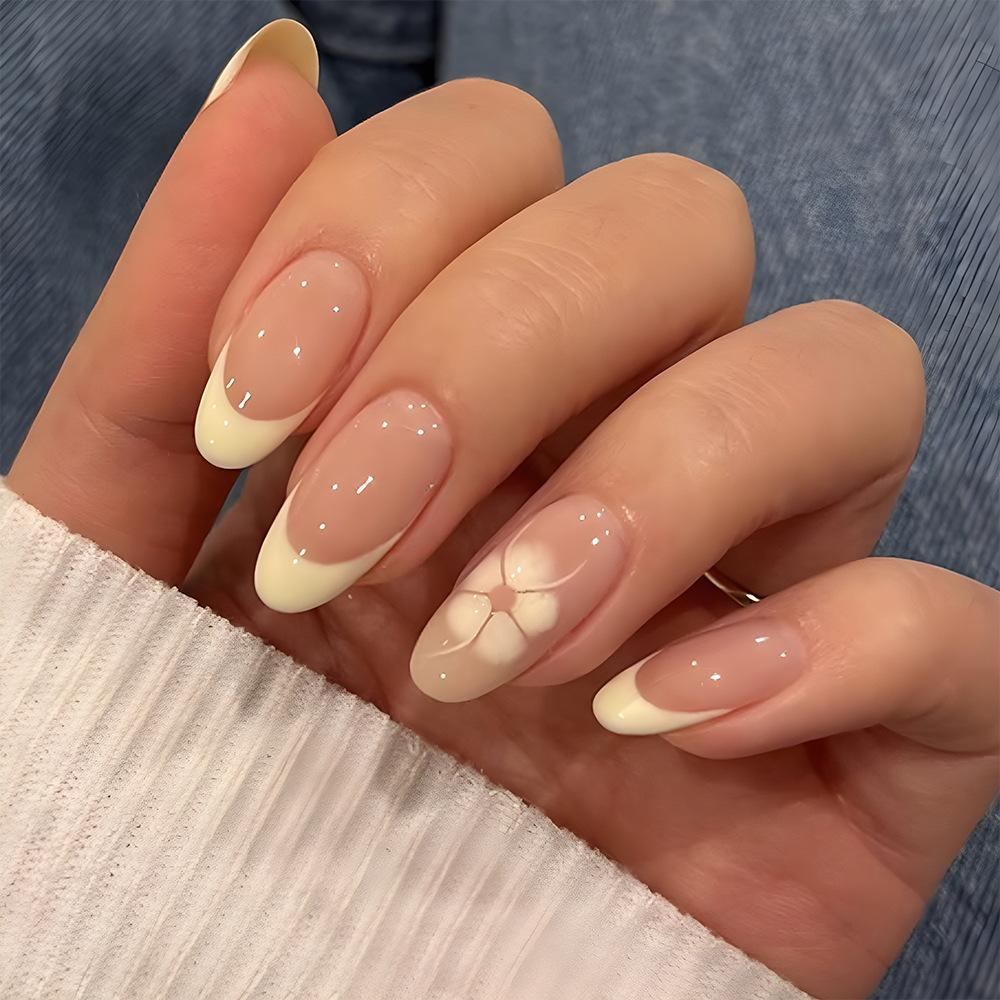 24Pcs Simple Almond Press On Nails Blush Design Short Oval Fake Nails Detachable Stick On False Nails For Women Manicure