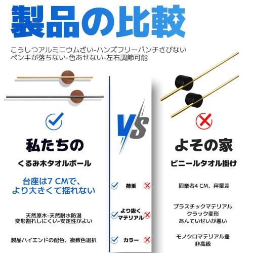 Ziyue Bathroom Towel Bar with Sliding Pole, Space-Saving, Stylish Towel Rack, Natural Wood, Aluminum Alloy (Gold-40cm)