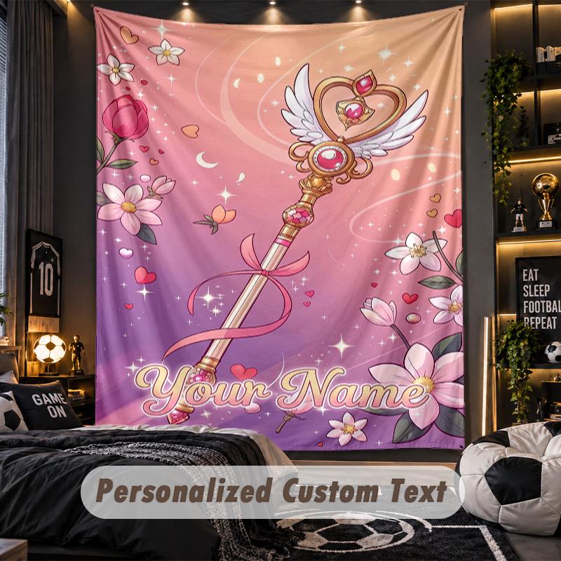 Personalized Wall Tapestry,Sailor Moon Custom Printed Name, Fabric Wall Art For Indoor Room Backdrop