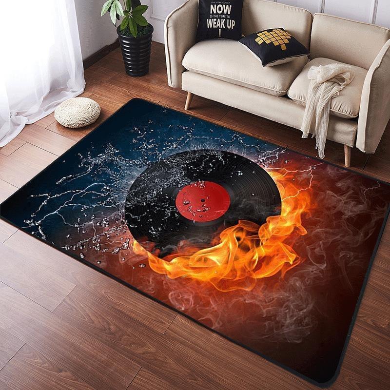 Music Carpet Vinyl Record Guitar Instruments Rug for Living Room Bedroom Music Studio Home Decoration Colorful Dynamic Mat