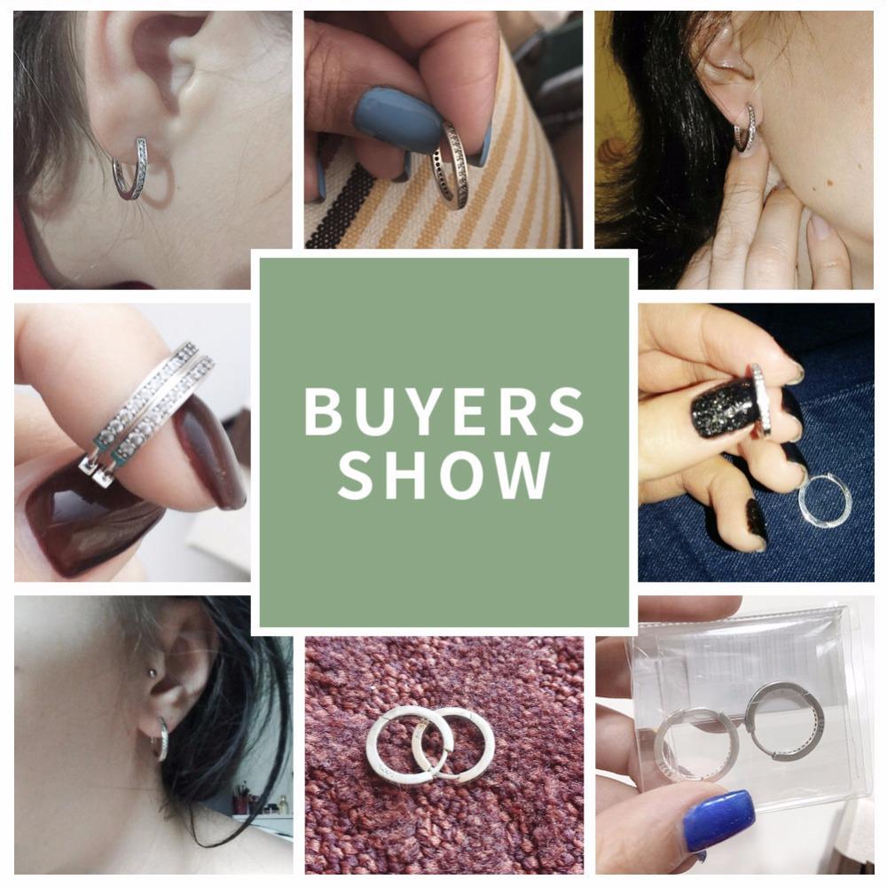 BAMOER 925 Sterling Silver CZ Simple Female Hoop Earrings Jewelry for Women Sterling Silver Jewelry PAS456