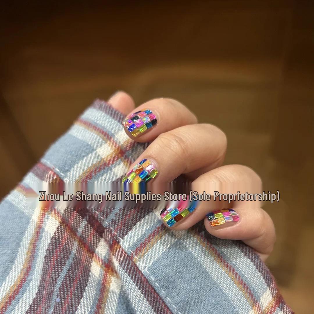 

Color-Block Sequin Nail Art: Rainbow Rectangular Laser Sequins
