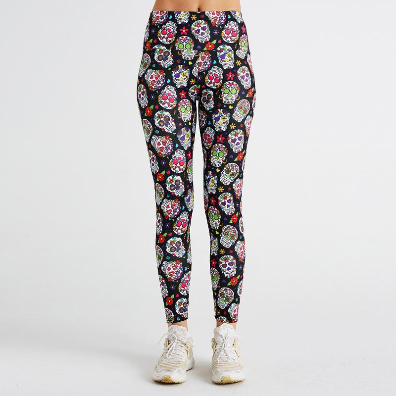 New Women's Skull Print Yoga Pants High Waist Exercise Fitness Pants Exercise Yoga Women