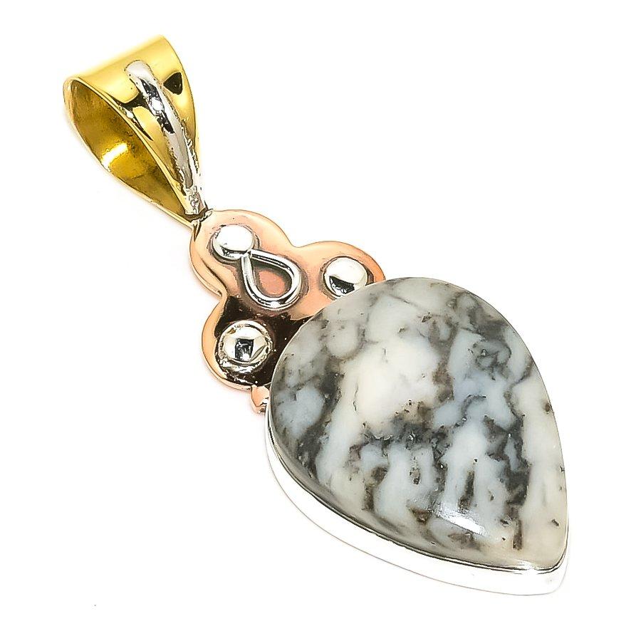 

Natural Astrophyllite TwoTone 925 Solid Sterling Silver Gift Pendant 1.75 y4s37